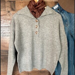 Wool Gray Cowl Neck Sweater with Buttons